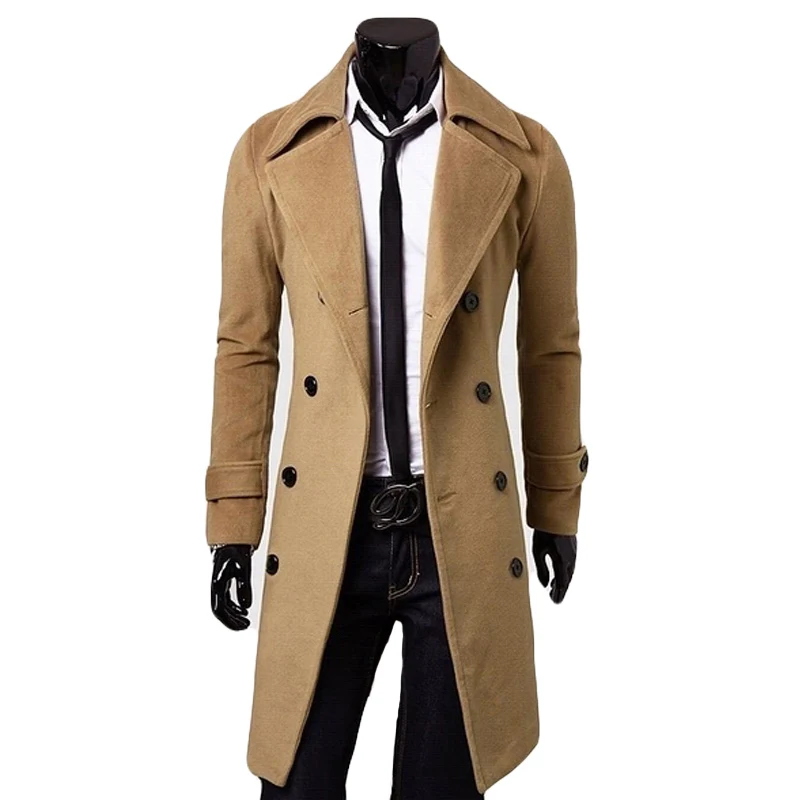 2016 new trench coat men solid color long mens slim fit Double Breasted Overcoat 3 colors Black | Тематическая одежда и