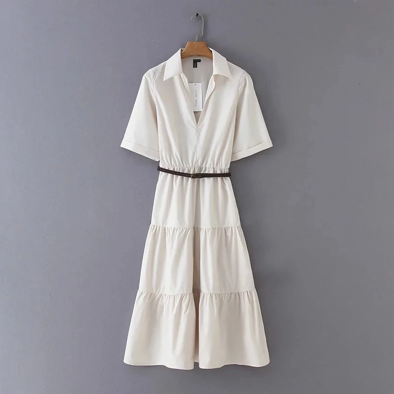 Винтажное женское платье миди с оборками и поясом лето 2019 женские модные