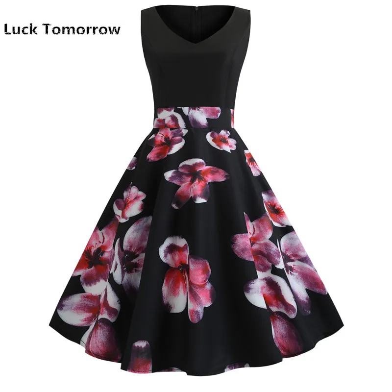 Платье без рукавов с v образным вырезом и цветочным принтом летнее платье в стиле