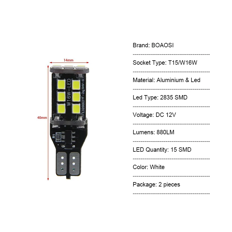 BOAOSI 2x Canbus T15 светодиодный задний светильник W16W 15SMD Автомобильный светодиодный задний фонарь для Kia rio sportage k2 k3 k4 k5 cerato sorento soul