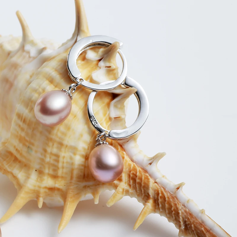 

2019 Fine White Freshwater Pearl Earrings Elegant Women Jewerly Birthday gift for girlfriend, 925 Sterling Silver Jewelry