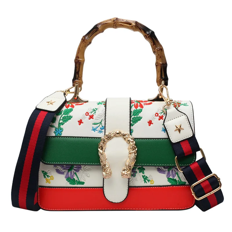 Женская дизайнерская сумка из бамбука роскошная с цветочной вышивкой на плечо