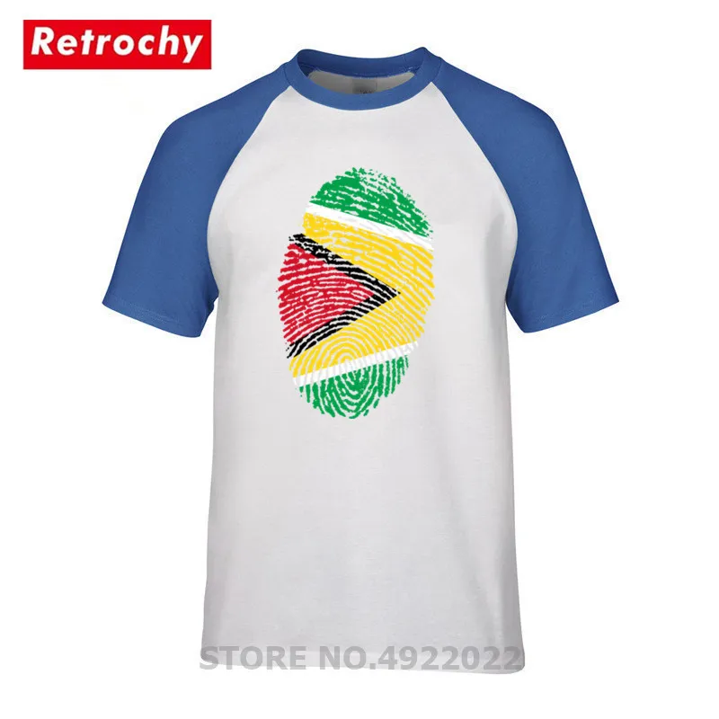 Retrochy Guyana Flag Fingerprint T-shirt Thumbprint T Shirt men Summer 100% Cotton Short Sleeves Tshirt Hipster Tops Tees | Мужская