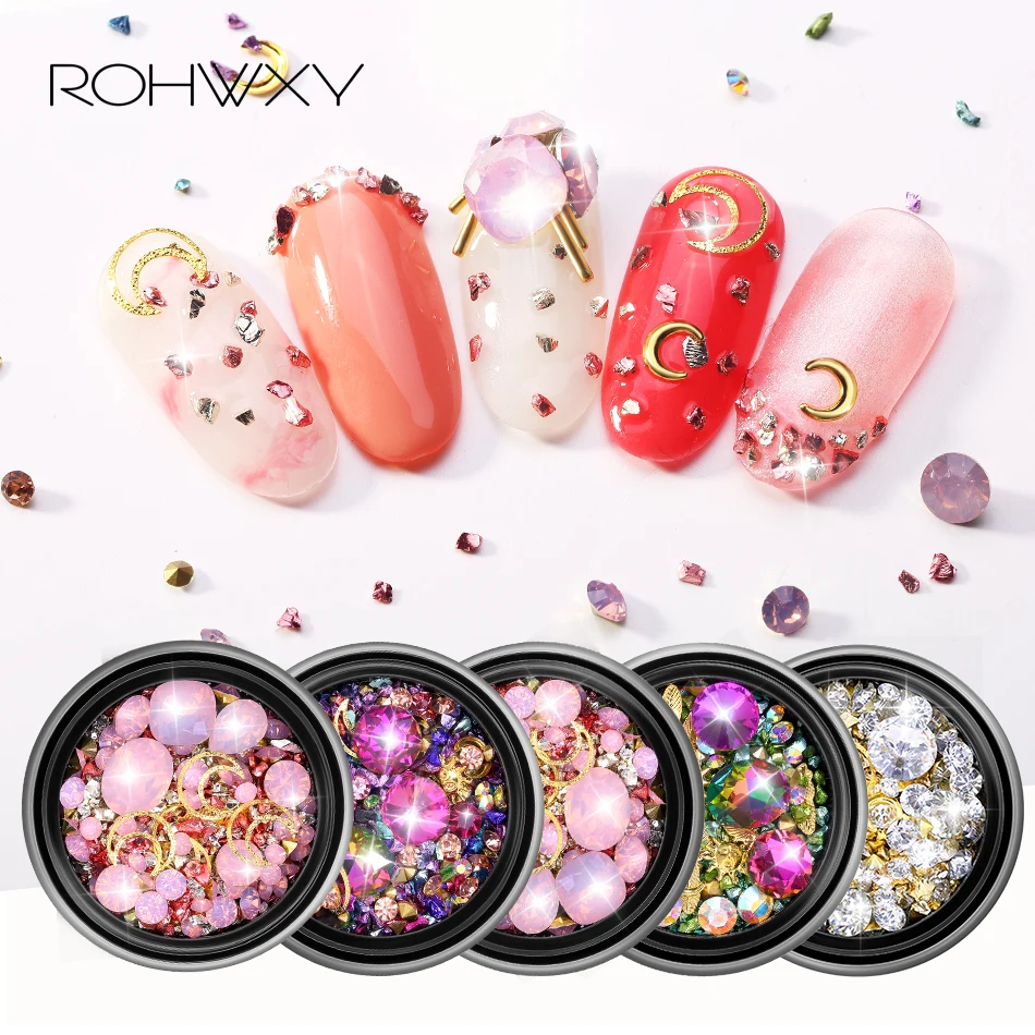ROHWXY 3d ногтей художественные талисманы Decoracione ногти Стразы Блестки для Пикси