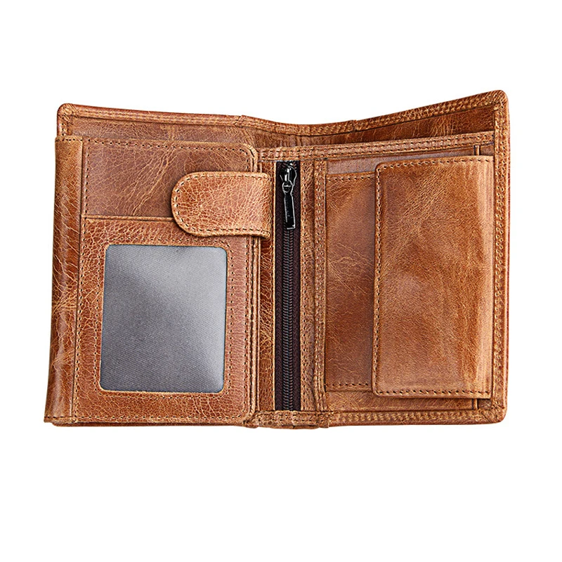 Men's Wallet Anti-theft Brush Anti-RFID Cow Leather Multi-function Vertical Purse | Багаж и сумки