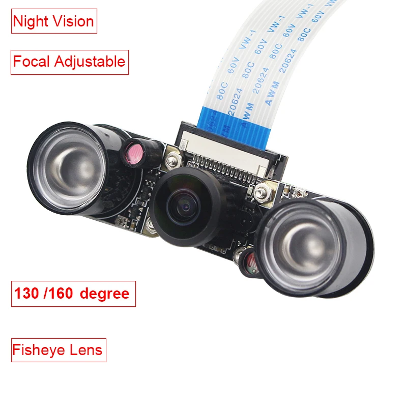 Камера Fisheyes Raspberry Pi 4B 3B + с углом обзора 130 градусов и камерой ночного видения 5 Мп