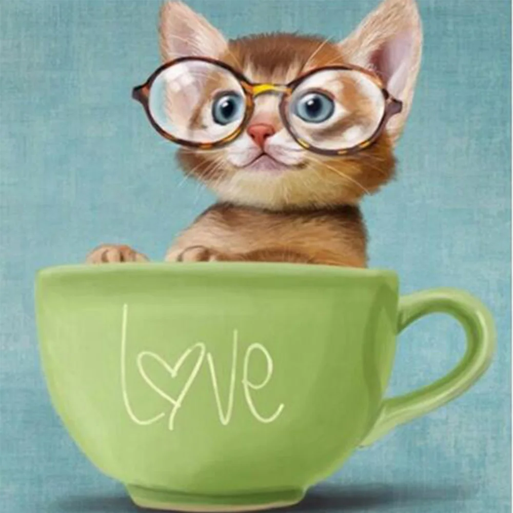 

Needlework full dianond painting 5d cross stitch bespectacled cat diy diamond painting crystal diamond wall picture K322