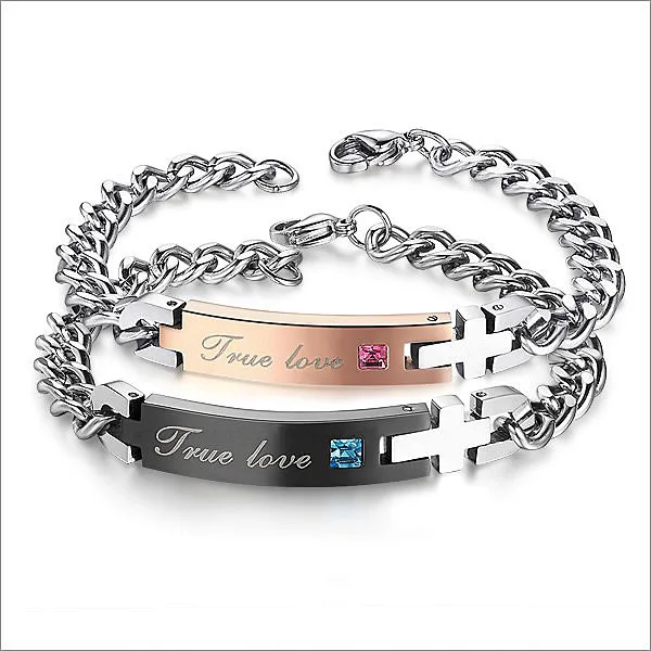 MOONROCY Titanium Steel Bangle Bracelet Party Jewelry True Love Words Fadeless Couple Gift | Украшения и аксессуары