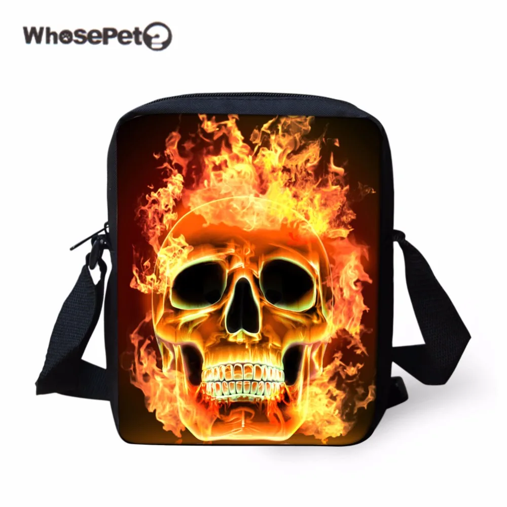 WHOSEPET Fire Skull для мальчиков крутая сумка мессенджер Повседневная мини школьная