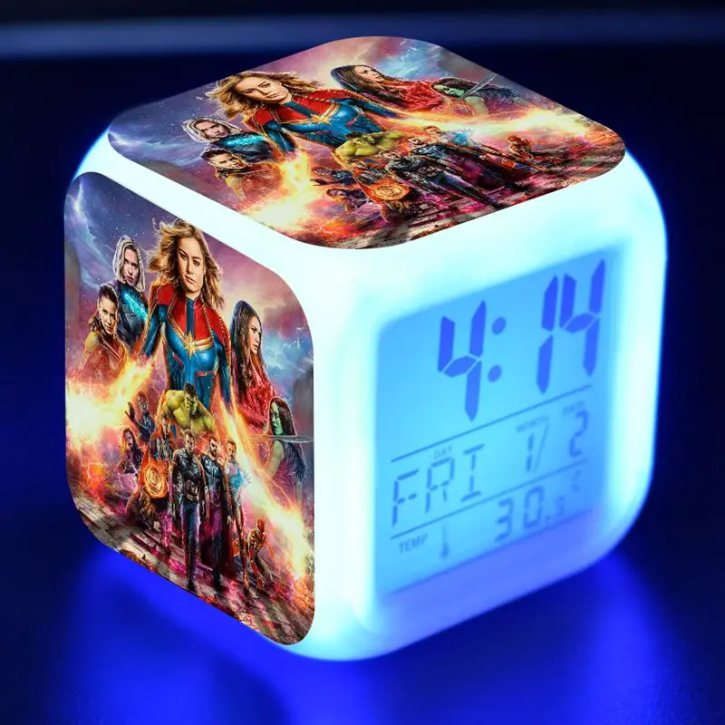 Marvel Мстители эндгейм фигурки светодиодный Будильник красочный флэш Настольный светильник Мстители конец игры Figma Железный человек фигура Халка игрушки