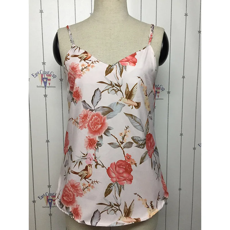 Футболка женская на бретельках с цветочным принтом и V-образным вырезом | Женская