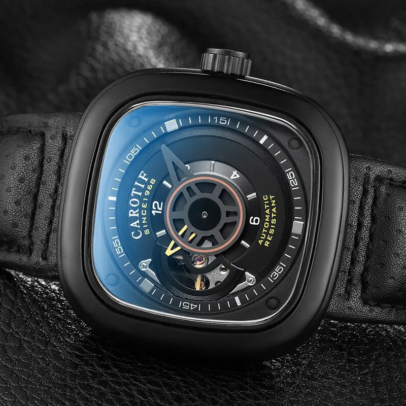 

Carotif casual leather mechanical watches hand