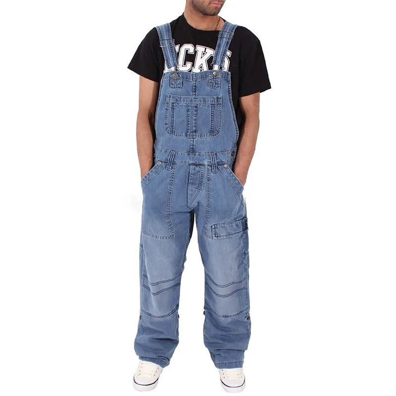 

KIMSERE Men Baggy Denim Bib Overalls Loost Fit Workwear Jeans Jumpsuits With Multi Pockets Suspender Pants For Male Washed