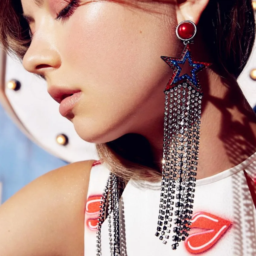 Junlead Новые блестящие стразы Длинная цепочка с кисточкой звезда очаровательные