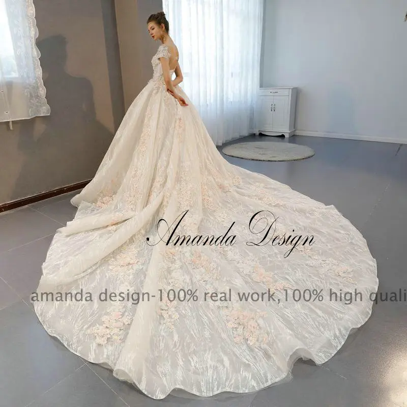 Аманда дизайн vestido de noiva princesa короткий рукав кружева аппликация цветы ручной работы свадебное платье