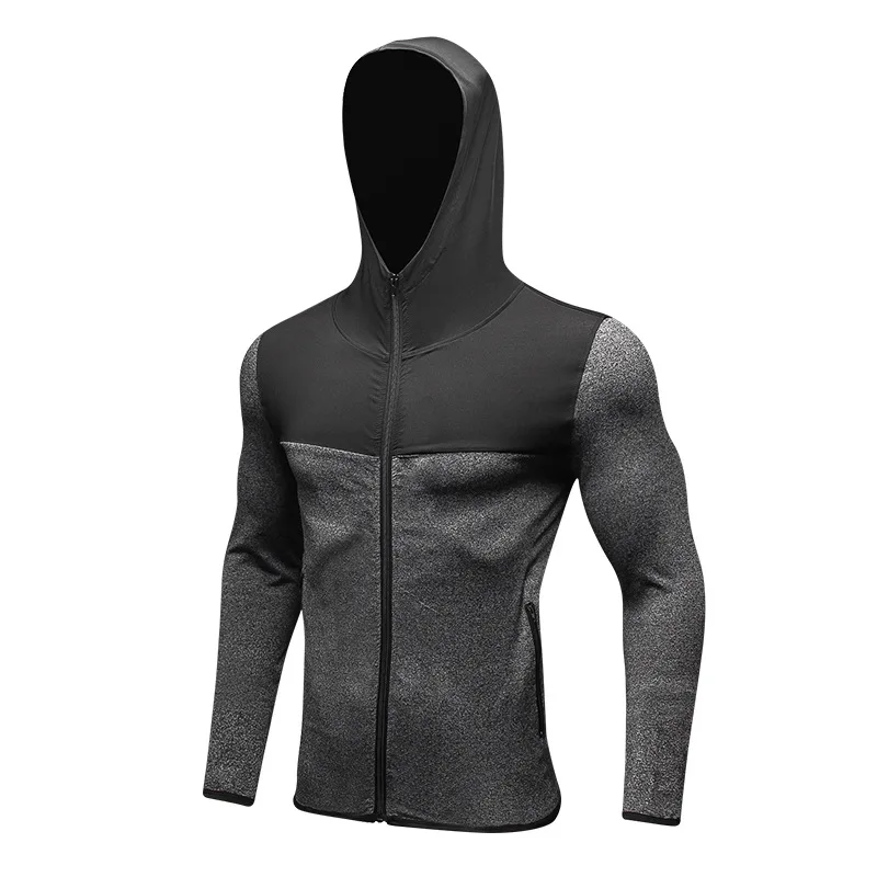 

Men Keep Warm Hooded With Pocket Running Jacket Male Hot Patchwork Zipper Basketball Badminton Fitness Sport Coat Anti Sweat