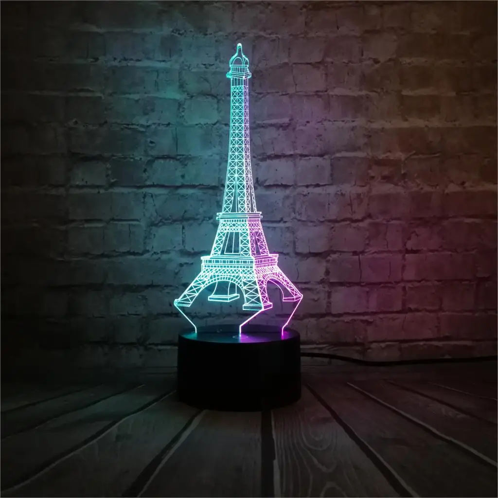 Эйфелевой башни 3D лампа USB ночной Светильник Цвет смешанные настроение