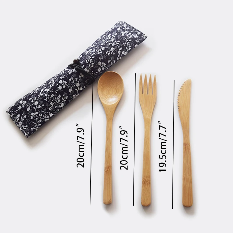 

3Pc/set Japanese style Wooden Dinner Set Bamboo jam Cutlery Set Fork Knife Soup Teaspoon Catering Cooking Tools Kitchen Utensil