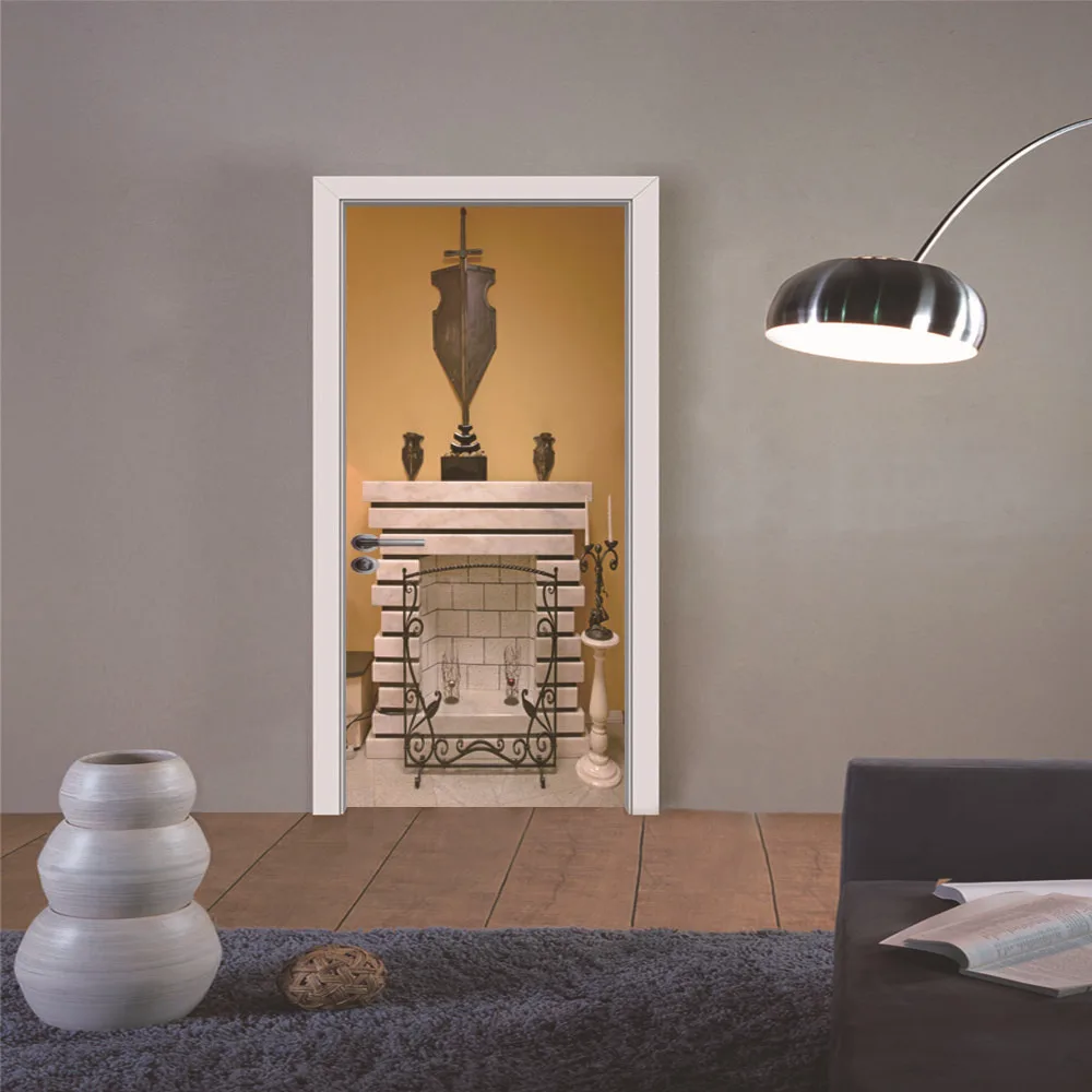 Наклейка на стену и дверь самоклеящаяся с рисунком камина|3d pattern|3d fireplace3d 3d |