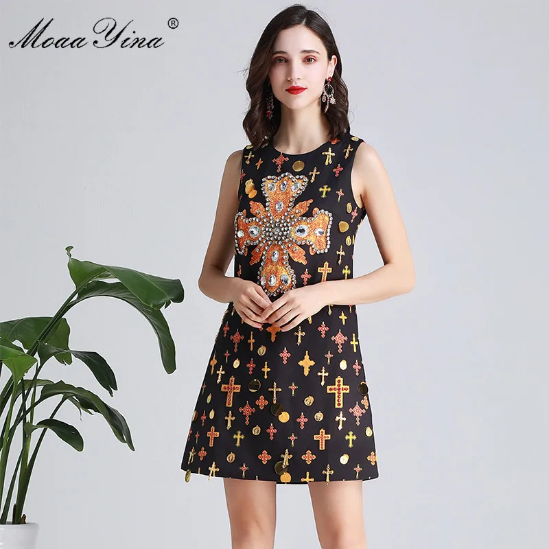 MoaaYina модное дизайнерское подиумное платье весна лето женское с кристаллами и