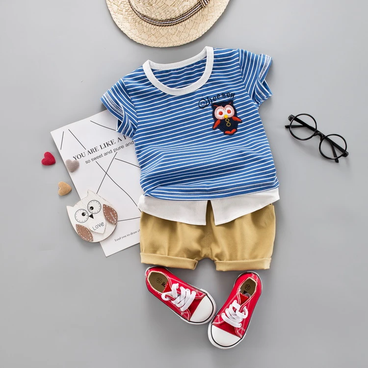 YZ maotou Blue Новая летняя детская одежда, одежда для мальчиков и девочек детская одежда с рисунком из мультфильма короткий рукав штаны 2 шт./компл. для детей модный детский спортивный костюм спортивные костюмы - Цвет: YZ maotou Blue