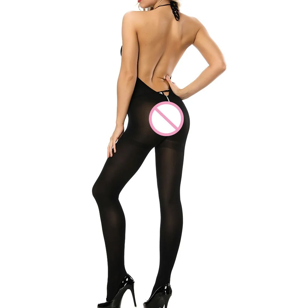 Sexy lingerie porno body underwear Women babydoll bra mini coat Halter Hollow Open Crotch Bodystockings Perspective Bodysuit H5