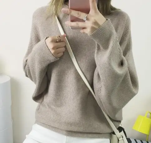 

New Arrival Spring Autumn Sexy Strapless Bat Sleeve Tops Loose Off Shoulder Women Knitted Sweaters Oversize Oblique Jumpers