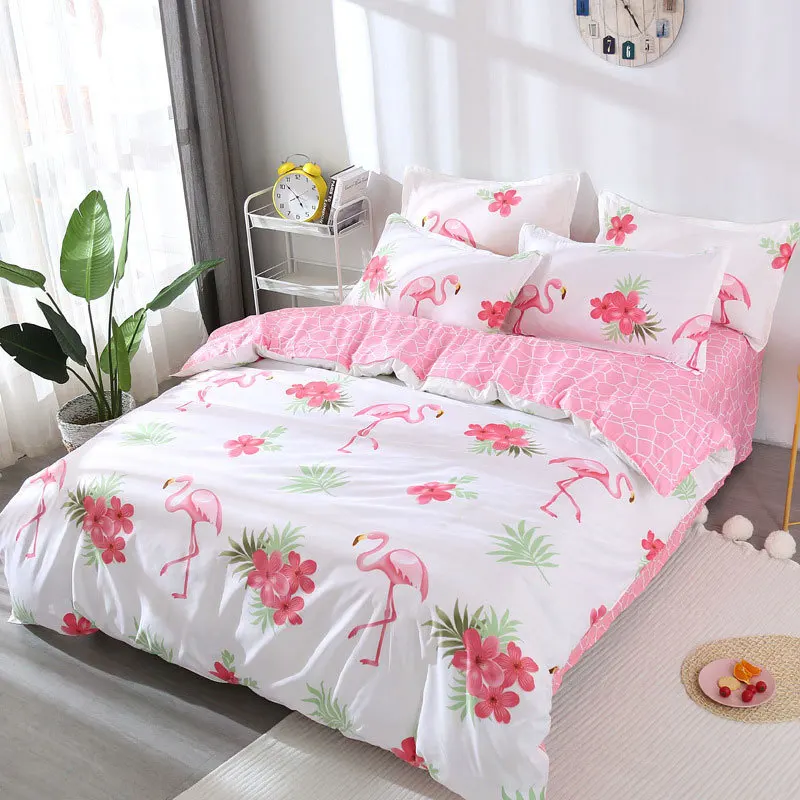 

Pink Flamingo 4pcs Kid Bed Cover Set Cartoon Duvet Cover Adult Child Bed Sheets And Pillowcases Comforter Bedding Set 2TJ-61003
