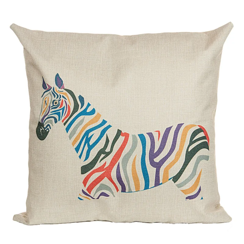 Цветная декоративная наволочка из хлопка и льна с рисунком зебры чехол для стула