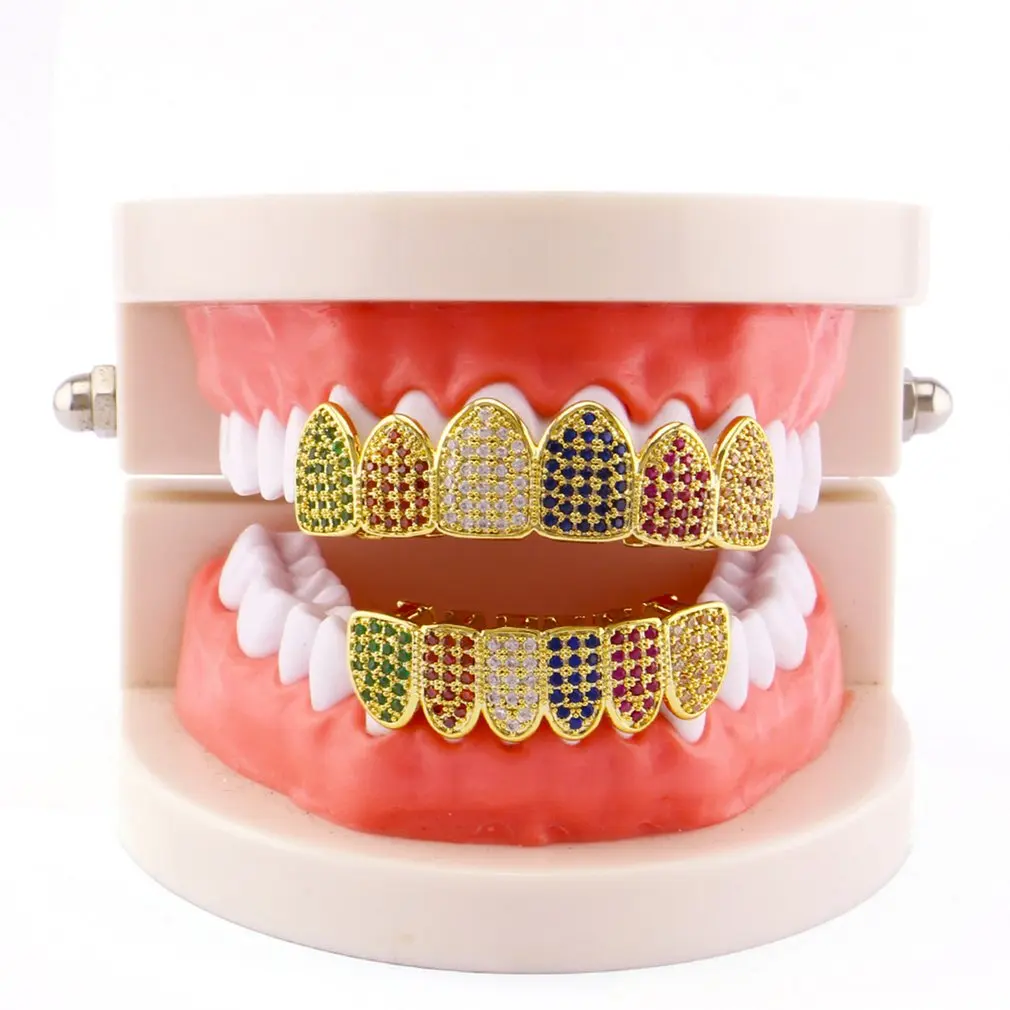 Hip Hop Custom Fit Rose Color Teeth Four Hollow Open Face Gold Mouth Caps Top &amp Bottom Party Gift | Украшения и аксессуары