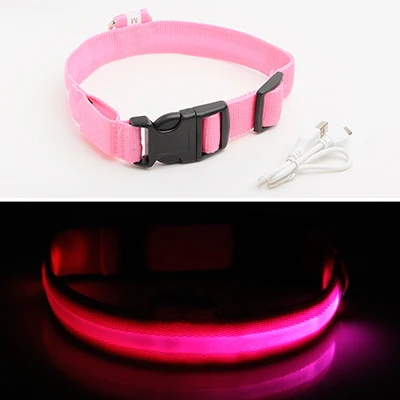 Pink Зарядка через usb светодиодный ошейник для собак, функция "антипотеря/Избегайте автомобильной аварии, ошейник для собак, щенков, ошейник LED снабжение товары для домашних животных - Цвет: Pink