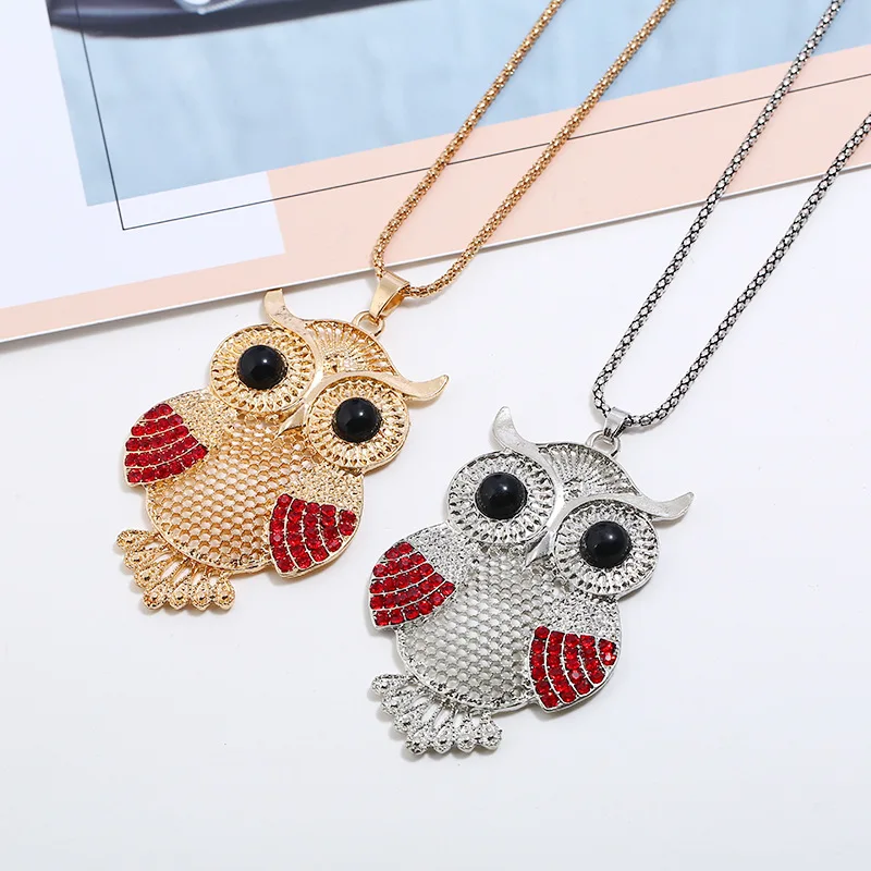 FY Euro-American retro owl full drill sweater chain long necklace female personality fashion Baitao Crystal Necklace | Украшения и