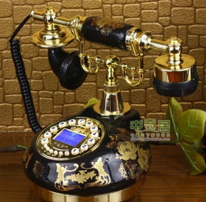 Черный золотой цветочный винтажный телефон керамический деревенский старый