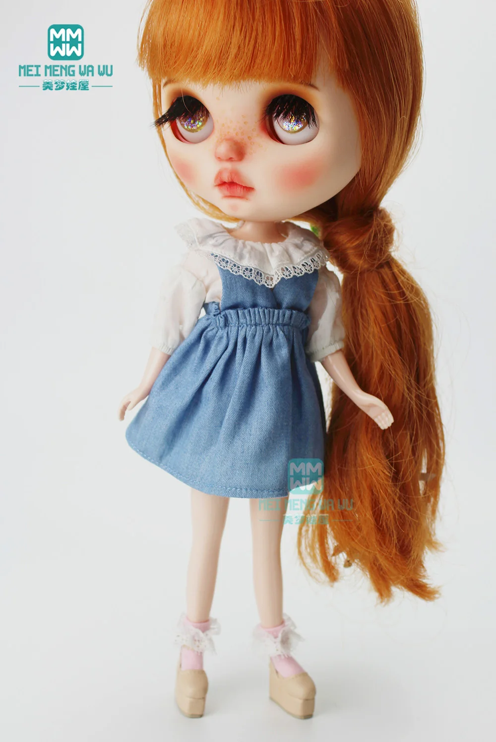 Одежда для куклы модная футболка с кроликом джинсовое платье на бретельках Blyth