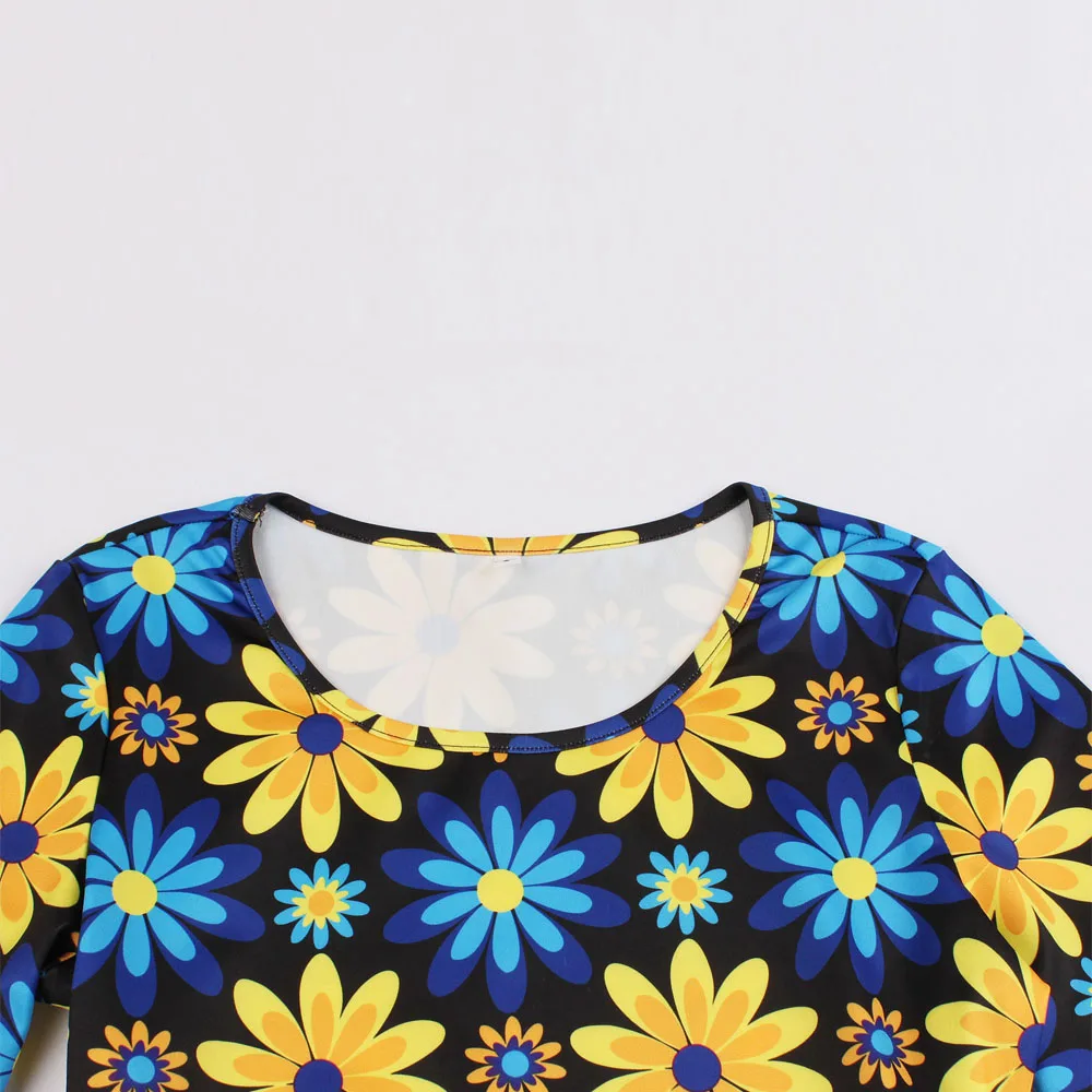 Винтажное летнее платье с принтом подсолнуха Moda Mujer желто-голубое повседневное