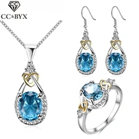 blue stone vintage bridal ring earring and necklace sets cubic zirconia wedding jewelry sets 925 silver fashion bijoux ccas101