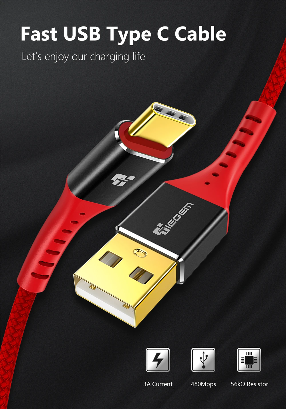 TIEGEM 3,1 Тип usb C нейлоновый кабель для быстрой зарядки Тип usb-C USB-C синхронизации данных Зарядное устройство кабель для Oneplus 2 Zuk Z2 NEXUS 5X6 P XiaoMi