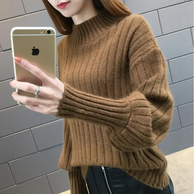 Turtleneck Women's Sweaters 2020 Autumn and Winter Fashion New Loose Lantern sleeve Sweater Lady Solid Warm Casual Tops | Женская