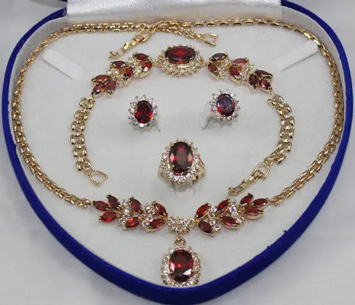

wholesale red purple zircon beaded flower necklace bracelet earring ring set Genuine Natural stone gems Fortune