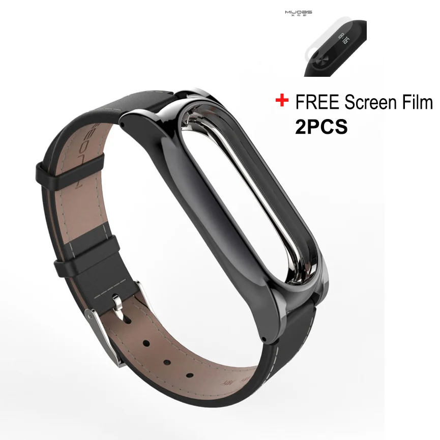 Mi Джобс ремешок кожаный для сяо mi Группа 2 безвинтовое Ремешок Браслет Smart группа заменить для mi группа 2 - Цвет: Black leather