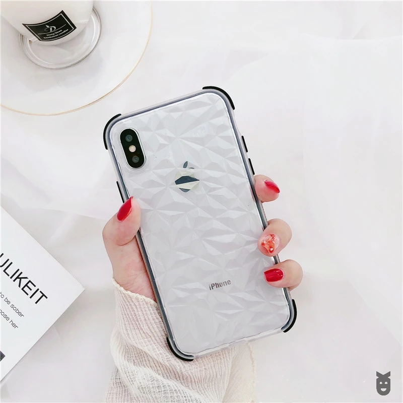 Для iPhone X 11 Pro XR XS MAX 10 7 8 6s 6 Plus 3D Алмазная текстура противоударный Гибридный прозрачный мягкий ТПУ защитный чехол