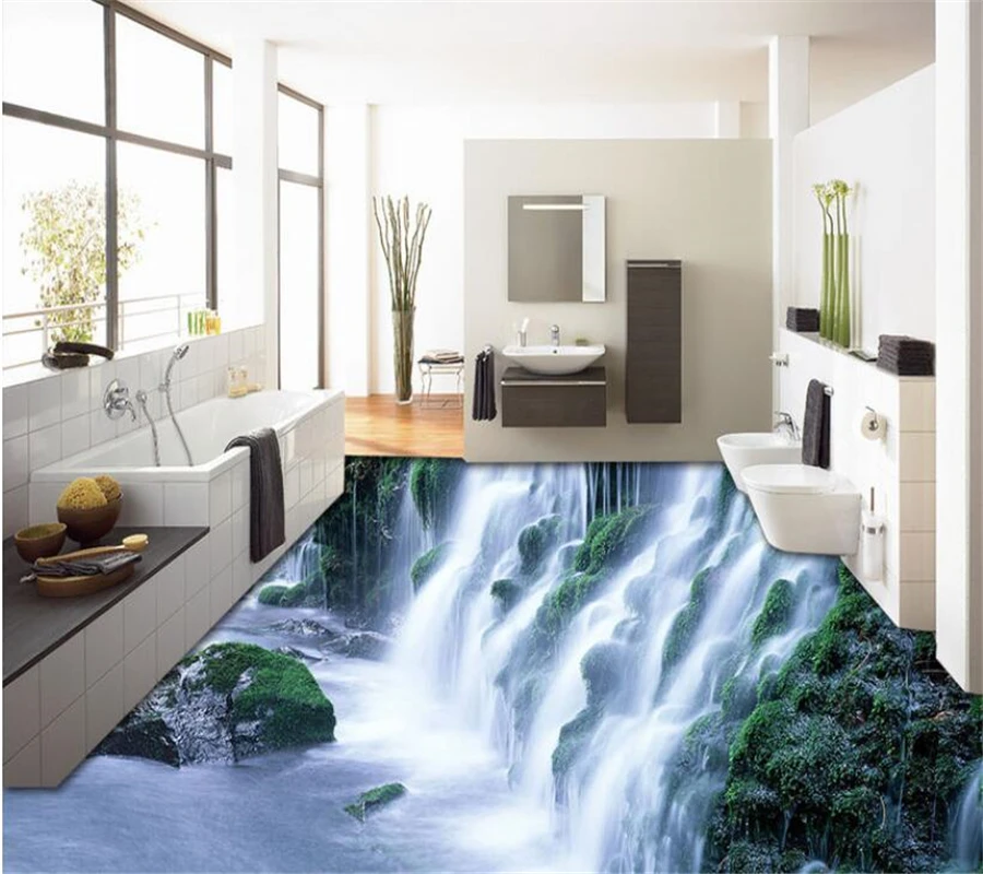 

Custom Decorative Bedroom Living Room Self-adhesive Flooring Nature waterfall landscape Modern 3D flooring Wallpaper Beibehang