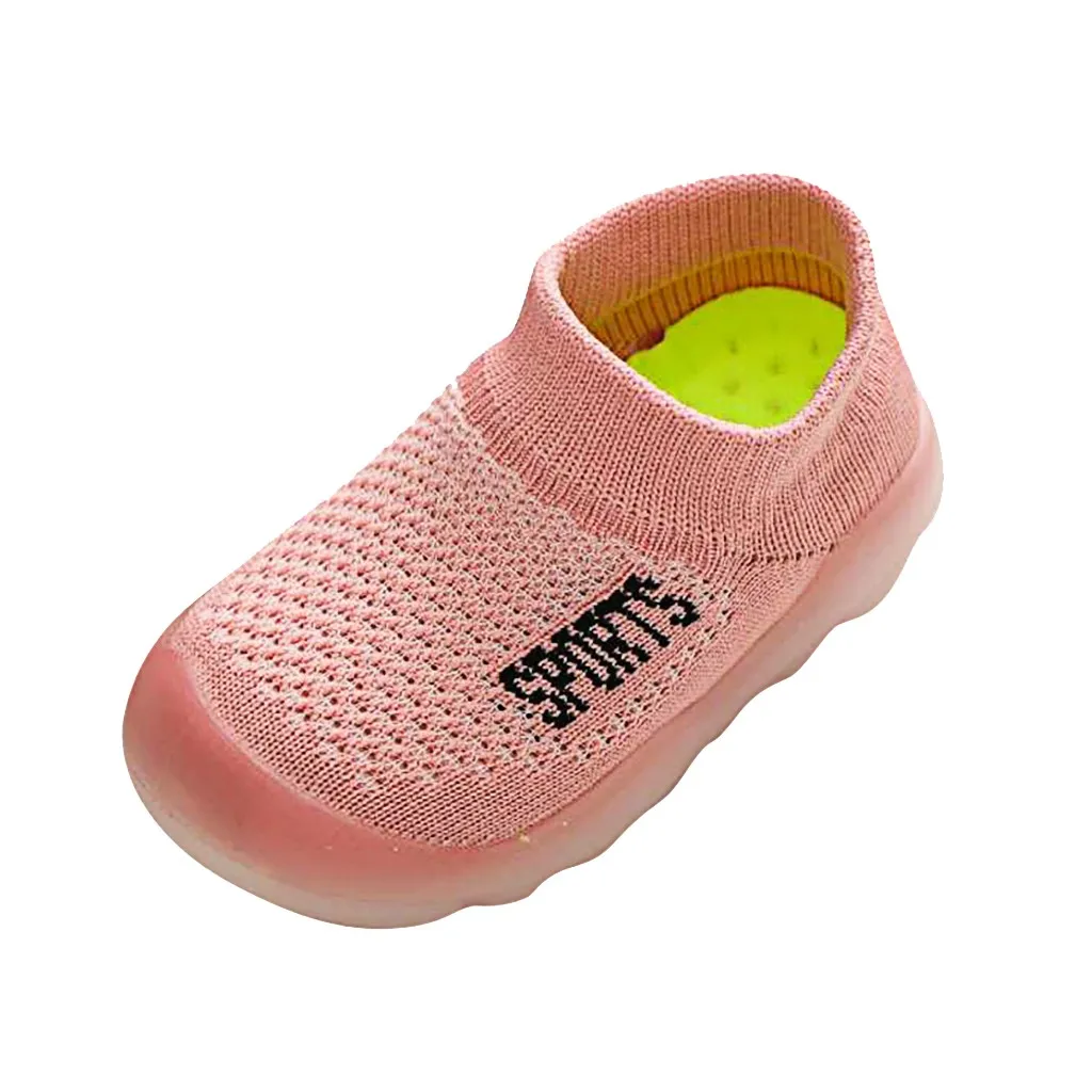 Розовый SAGACE Kids/Повседневная трикотажная дышащая Спортивная обувь для мальчиков и девочек; повседневная обувь на плоской подошве без шнуровки для бега - Цвет: Розовый