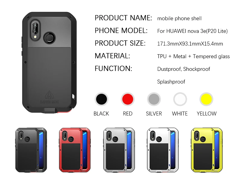 LOVE MEI Metal Aluminum For Huawei P20 Lite Nova 3E P30 Heavy Duty Armor Shockproof Waterproof Powerful Mate 20 | Мобильные телефоны