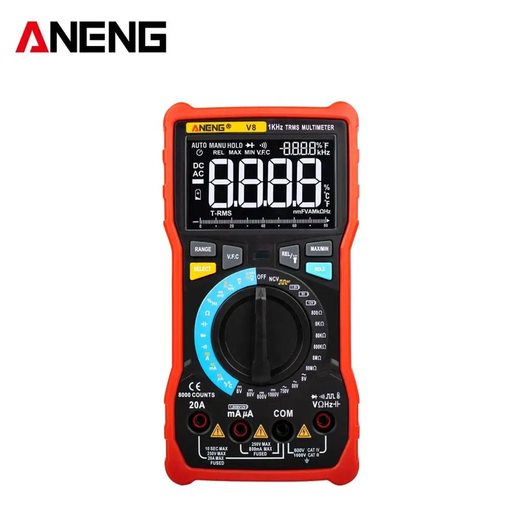 ANENG V8 Цифровой мультиметр Профессиональный 8000 отсчетов истинный RMS Транзистор