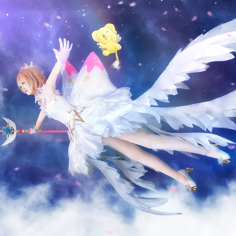 Новый зажим Cardcaptor Sakura Kinomoto Clear Card OP карнавальный костюм нарядное платье + корона
