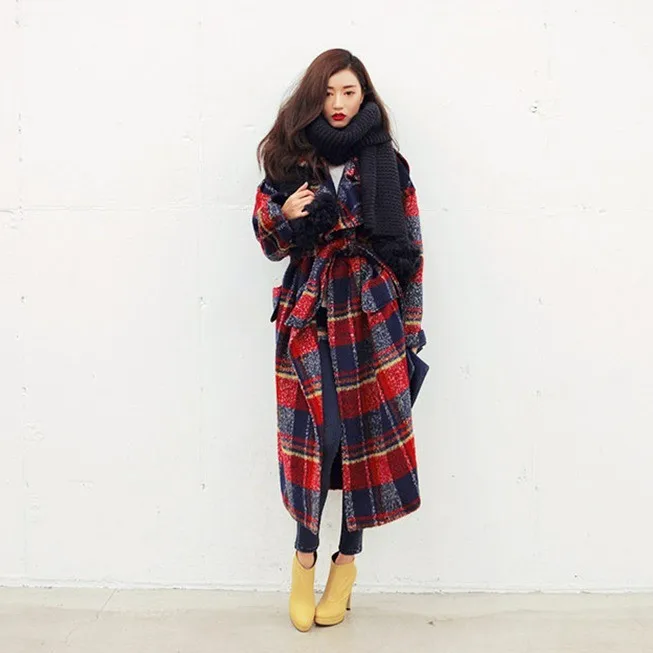 

New UK High fashion Runway 2022 Fall / Winter Women Oversized Casual Wool Plaid loose Maxi Long coat Female outerwear