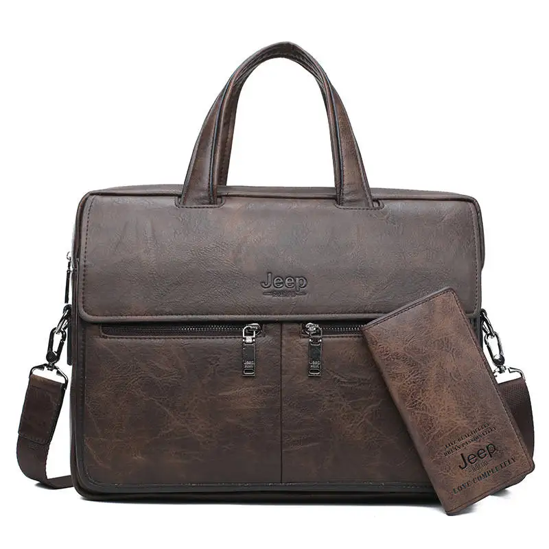 Brown 8002-8888 JEEP BULUO, известный бренд, мужские сумки, деловой портфель, сумка, коровья кожа, спилок, высокое качество, дорожные сумки для 1" ноутбука, А4, мужская сумка - Цвет: Brown 8002-8888