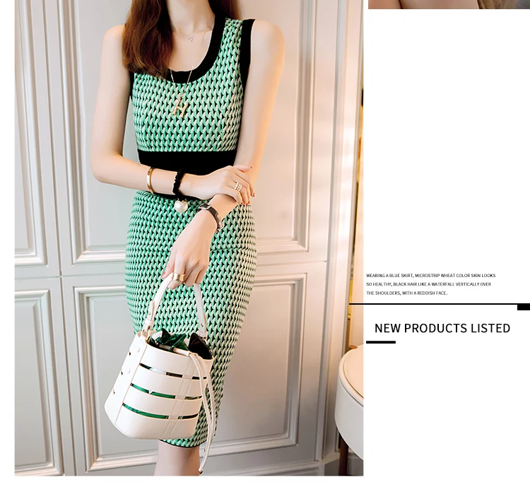 Bohemia Sweater Dress Fashion Streetwear Sleeveless Knit Summer Stretch slim jacquard pattern | Женская одежда