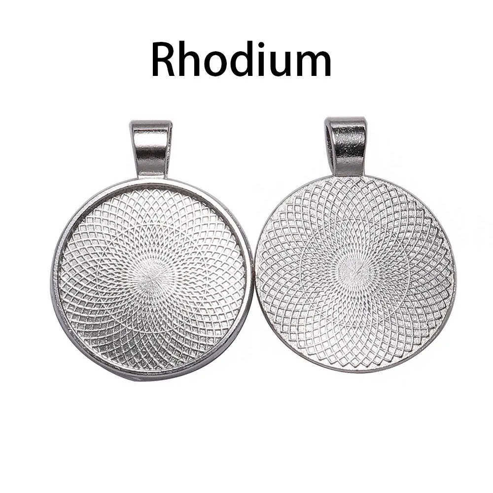 Rhodium 10 шт. Античное золото/серебро на основе кабошона Подвеска Лотки базовый лоток рамка подходит 25 мм стекло поставки ювелирных изделий - Цвет: Rhodium
